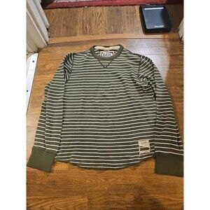 Ruehl No.925 Men's Small Crew Neck Pullover Sweatshirt Striped Green Cotton